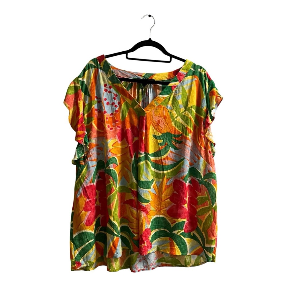 Rachel Roy Top Bright Colorful Floral Fruit Popover Tunic Size 3X Beach Resort